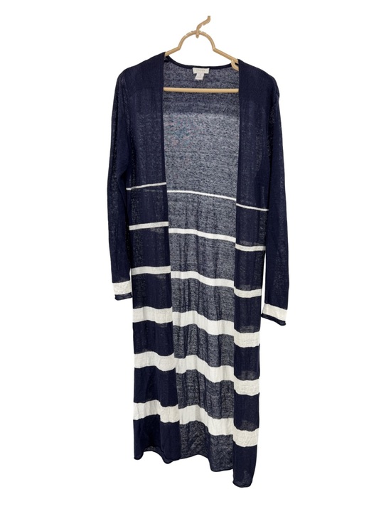 Chico's Sweaters - Chico's Navy White Striped Lightweight open front duster cardigan linen M stripe